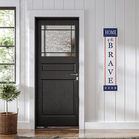 Patriotic "Home of the Brave" Wooden Porch Board Sign Decoration - 36"