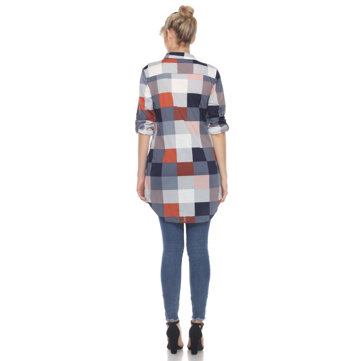  White Mark Women's Plaid Button Down Tunic Top - S - Bonton