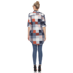 Women's Plaid Button Down Tunic Top