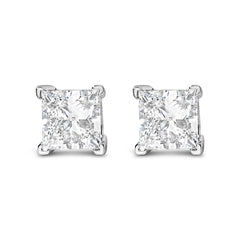 14K White Gold 2.0 Cttw Princess Cut Lab-Grown Diamond Solitaire Stud Earrings (F-G Color, VS2-SI1 Clarity)