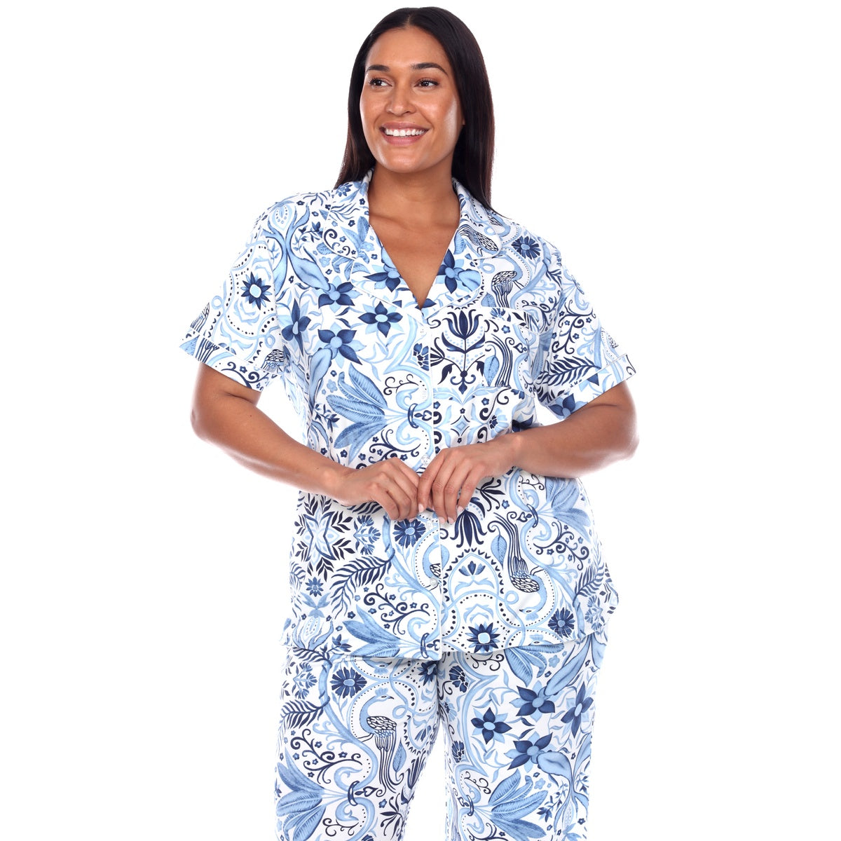  White Mark Plus Size Short Sleeve & Pants Tropical Pajama Set - 3X - Bonton