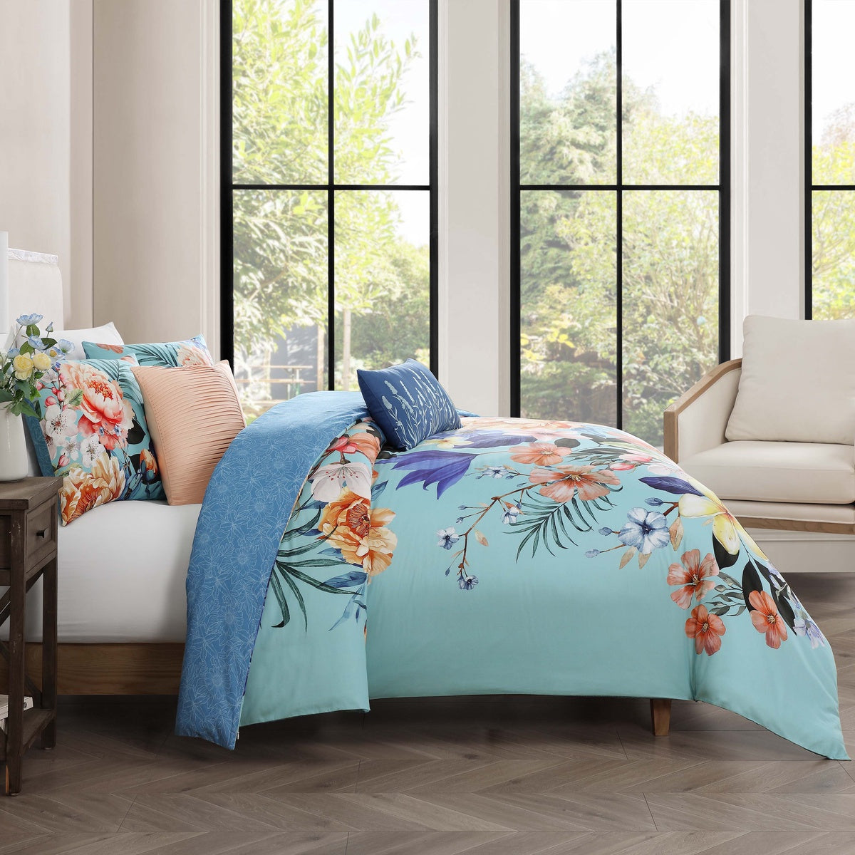  Bebejan Bebejan Turquoise Reverie 5 Piece Reversible Comforter Set - QUEEN - Bonton