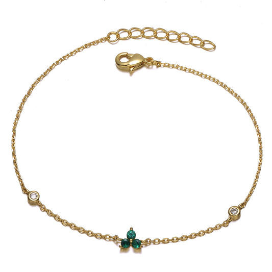 14K Gold Plated Chain Link Bracelet With Green or Red Cubic Zirconia