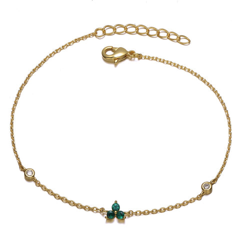 14K Gold Plated Chain Link Bracelet With Green or Red Cubic Zirconia