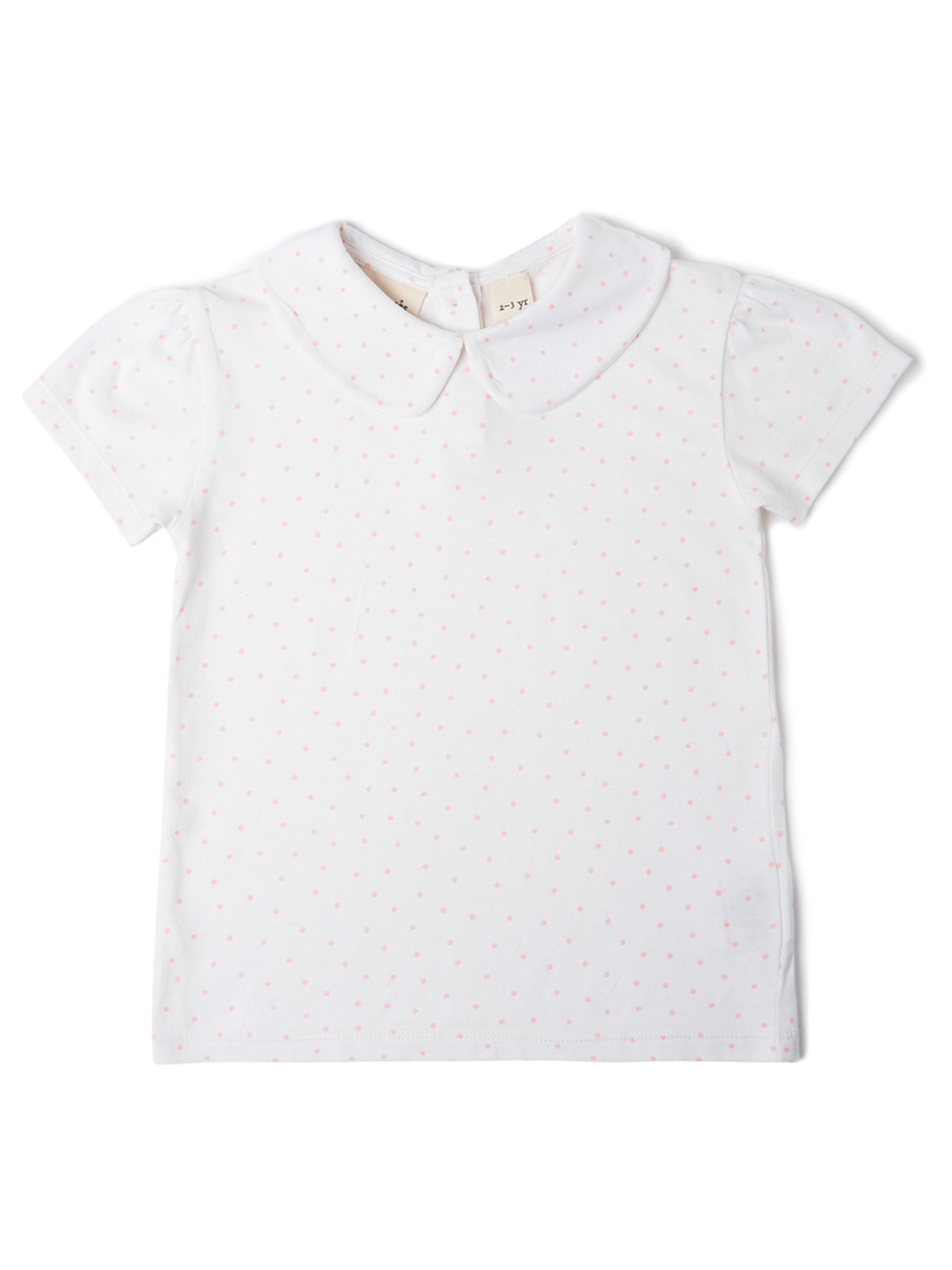  Dotty Dungarees Short Sleeved Peter Pan Collar T-Shirt - Pink Dot - Bonton