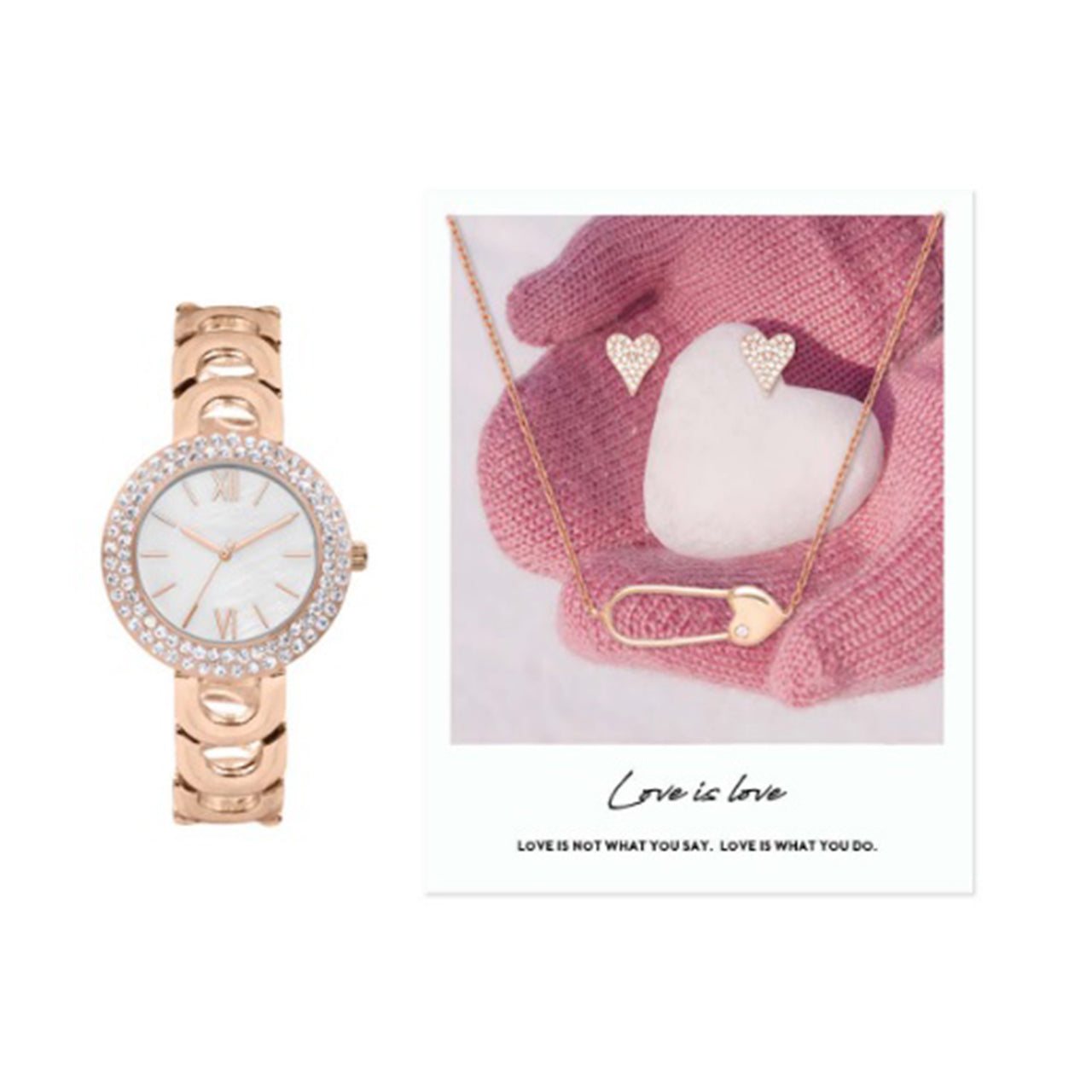  Analog Watch-Heart Jewelry Set - Rose Gold - Bonton