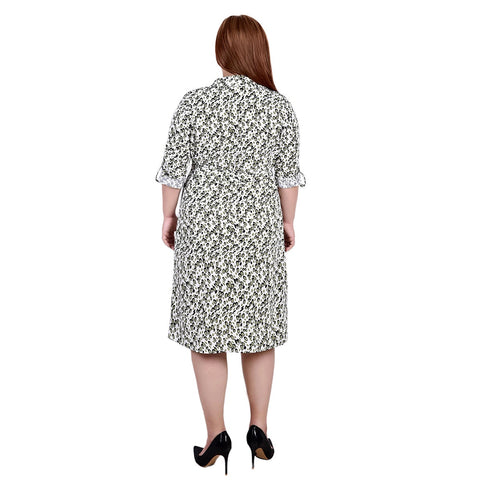 Plus Size Long Sleeve Roll Tab Shirtdress