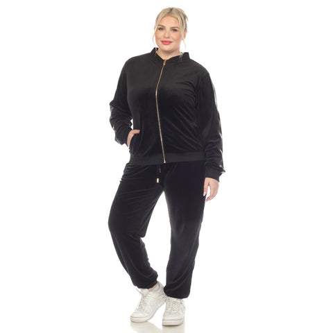 Plus Size 2-Piece Velour With Faux Leather Stripe