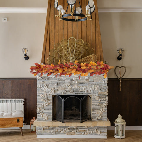 5' X 8" Berries With Orange and Red Leaves Artificial Fall Harvest Garland  Unlit