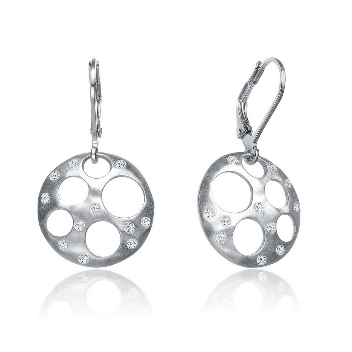  Genevive .925 Sterling Silver Cubic Zirconia Bubble Brushed Earrings - Default Title - Bonton