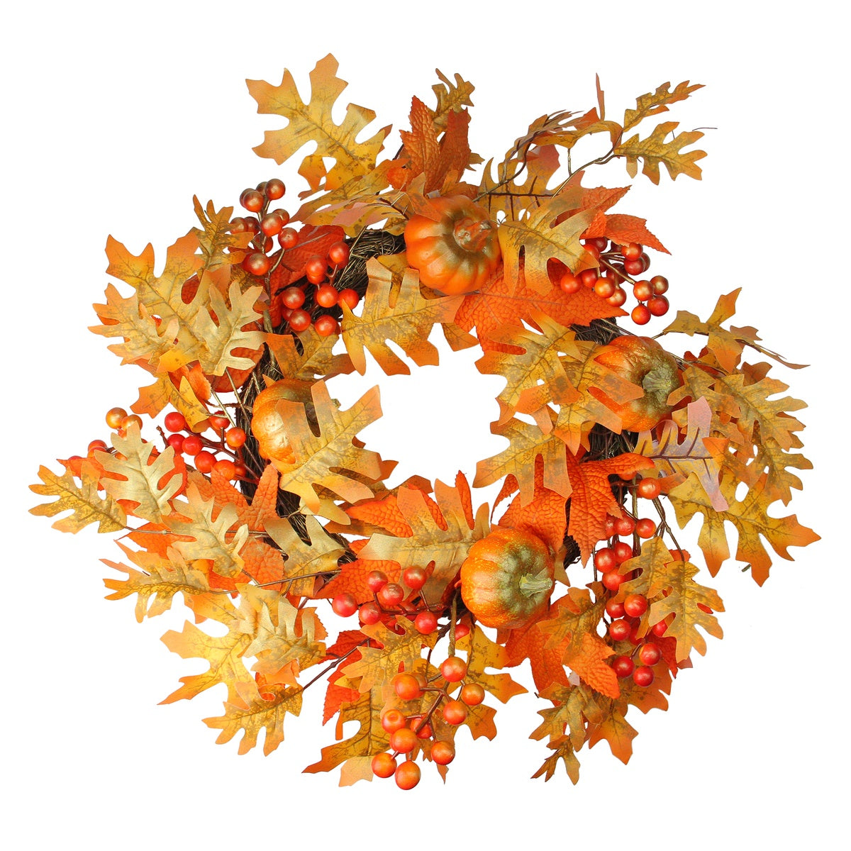  Northlight Autumn Leaves  Pumpkins and Berries Artificial Thanksgiving Wreath  22-Inch  Unlit - Default Title - Bonton