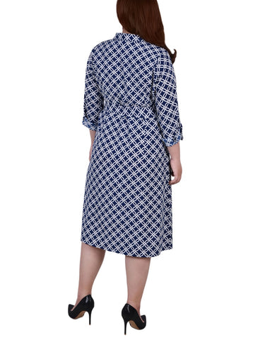 Plus Size Long Sleeve Roll Tab Shirtdress