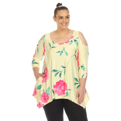 Plus Size Floral Printed Cold Shoulder Tunic