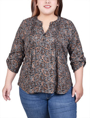 Plus Size 3/4 Roll Sleeve Top