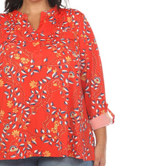 Plus Size Paisley Button Front Tunic Top