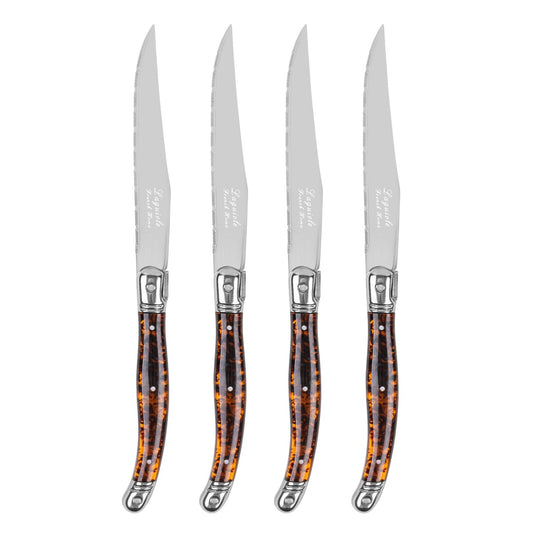 Laguiole Connoisseur 4-Piece Steak Knife Set With Tortoise Handles