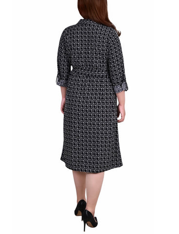Plus Size Long Sleeve Roll Tab Shirtdress