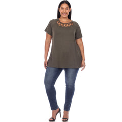 Plus Size Crisscross Cutout Short Sleeve Top