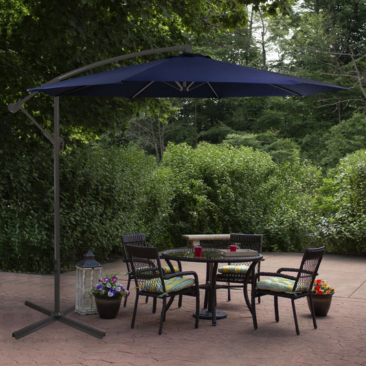 10ft Offset Outdoor Patio Umbrella With Hand Crank  Navy Blue