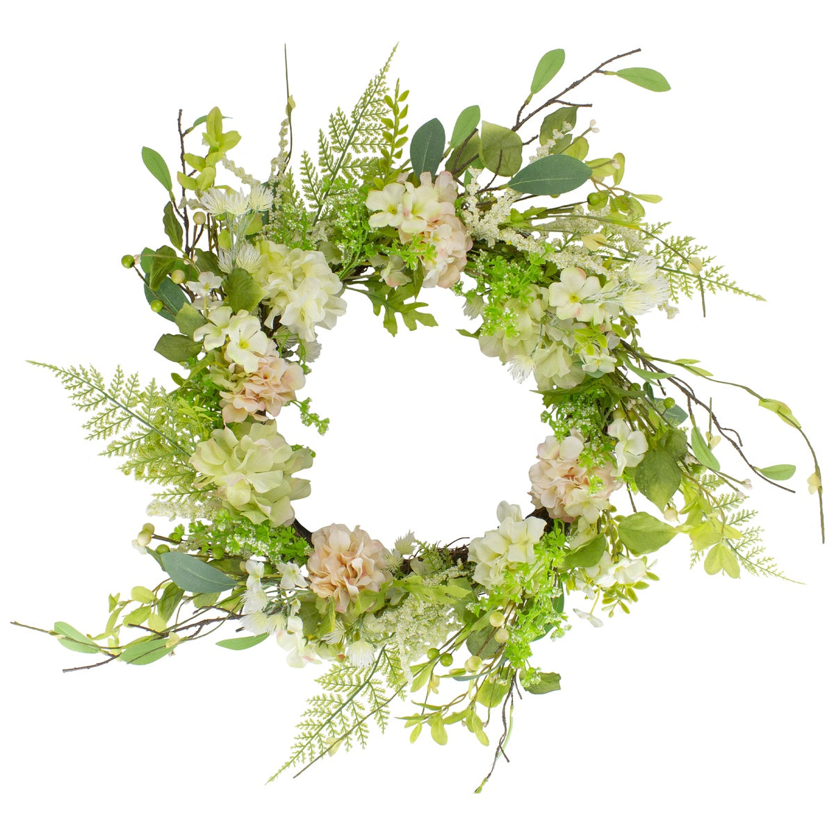  Northlight Hydrangea and Fern Spring Floral Berry Wreath-  28