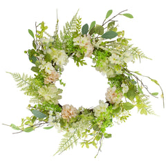 Hydrangea and Fern Spring Floral Berry Wreath-  28" - Green and Pink