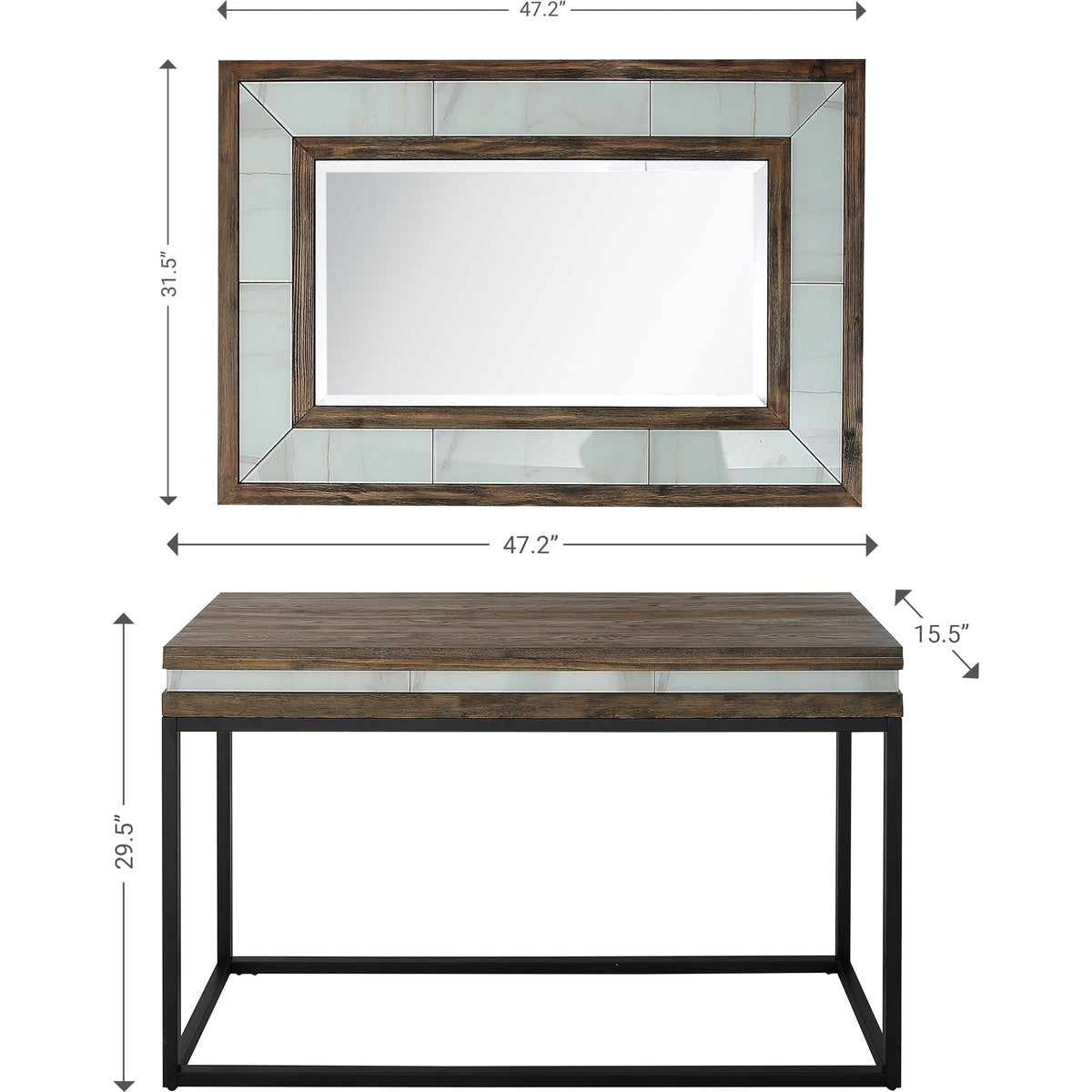  Bailey Wall Mirror and Console Table - Mirror - Bonton