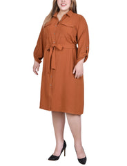 Plus Size Long Roll Tab Sleeve Shirtdress