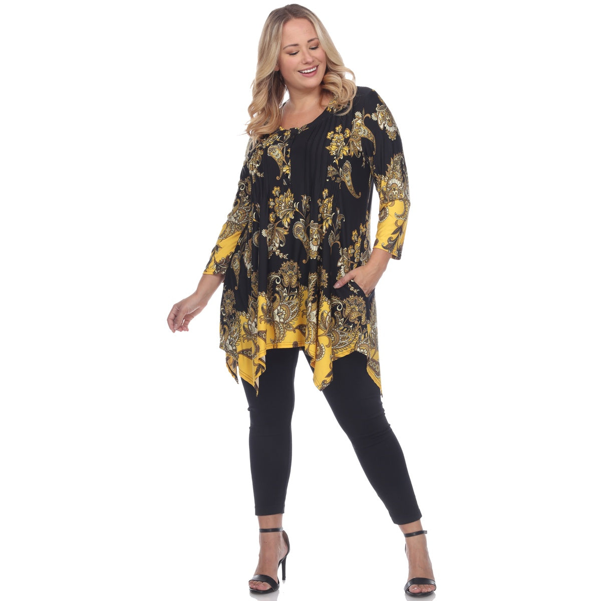  White Mark Plus Size Floral Chain Printed Tunic Top With Pockets - 3X - Bonton