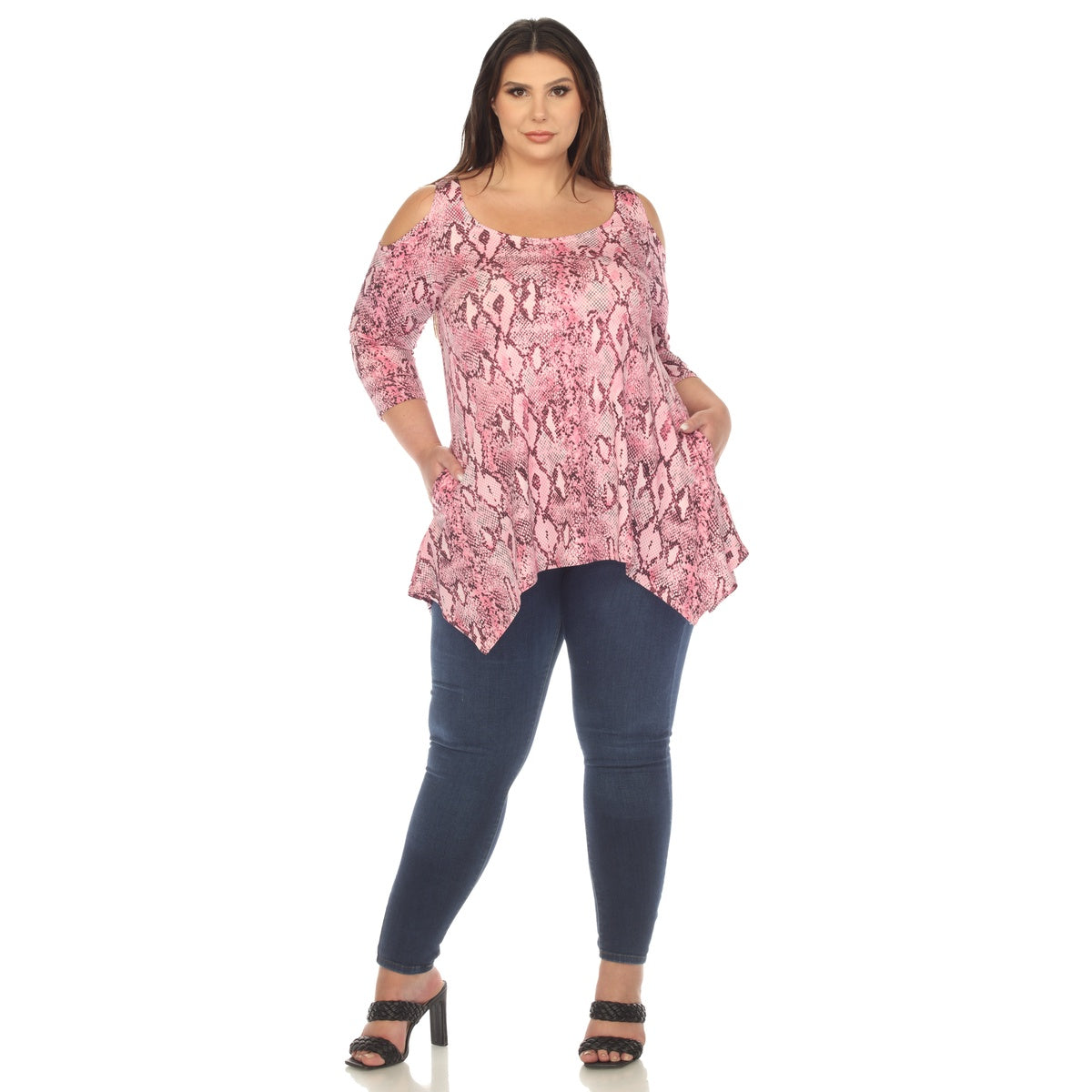  White Mark Plus Size Snake Print Cold Shoulder Tunic - 1X - Bonton