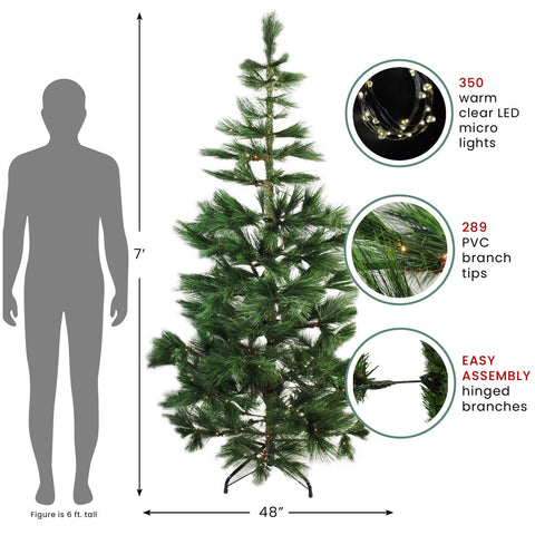 7' Pre-Lit Medium Pine Artificial Christmas Tree - Warm Clear LED Lights