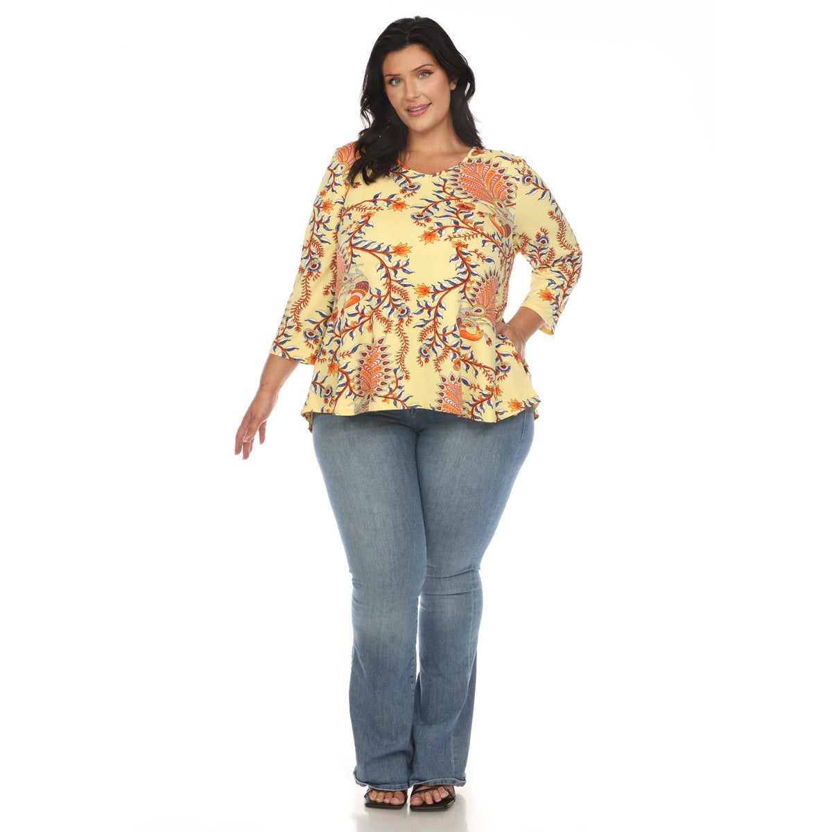  White Mark Plus Size Vibrant Boho Swing Top - 1X - Bonton