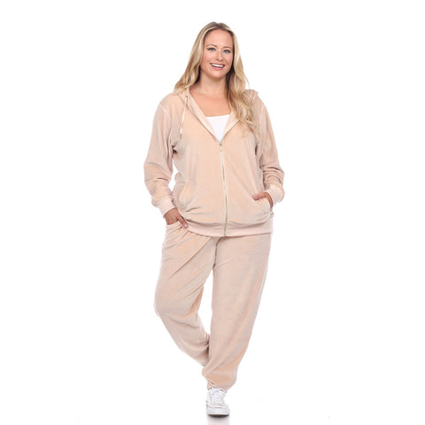 Plus Size 2 Piece Velour Tracksuit Set