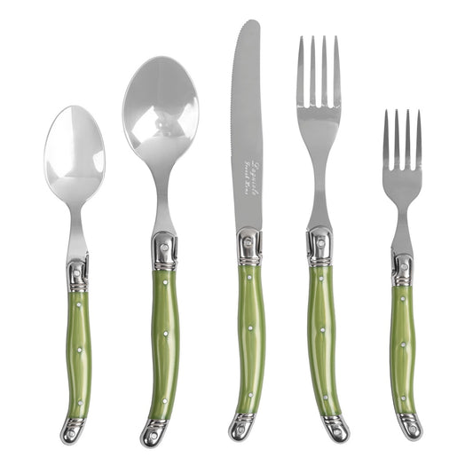 20-Piece Stainless-Steel Laguiole Flatware Set, Service for 4, Spring Green