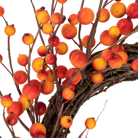 Orange Berries and Twig Artificial Fall Harvest Wreath 14- Inch  Unlit