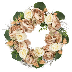 Floral Fall Harvest Artificial Wreath - 22" - Peach and White