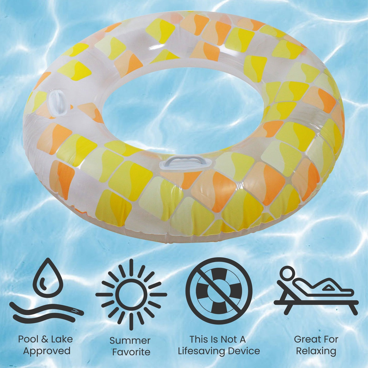  Pool Central Inflatable Yellow and Orange Mosaic Swimming Pool Ring Float  47-Inch - Yellow and Orange - Bonton