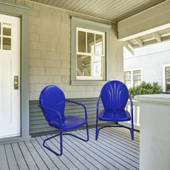 34-Inch Outdoor Retro Tulip Steel Armchair  Blue