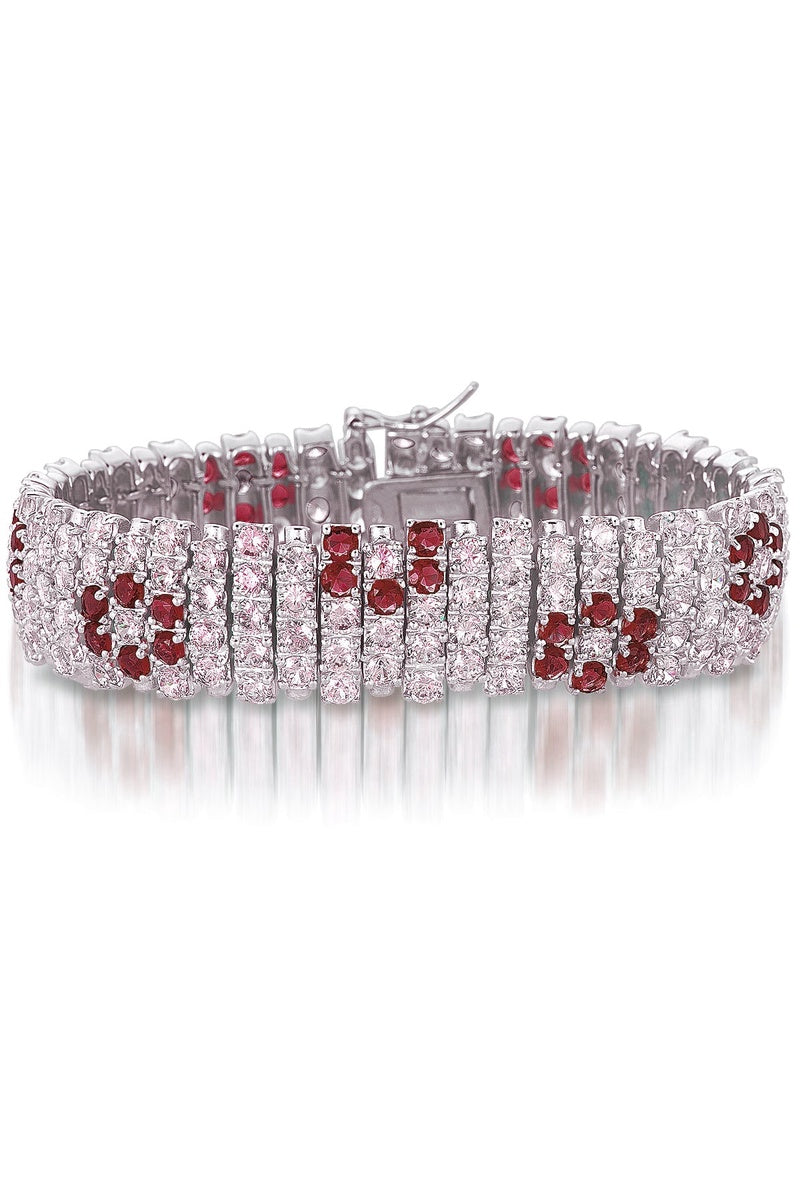  Genevive Cubic Zirconia Sterling Silver White Gold Plated Wide Elegant Bracelet - Silver - Bonton