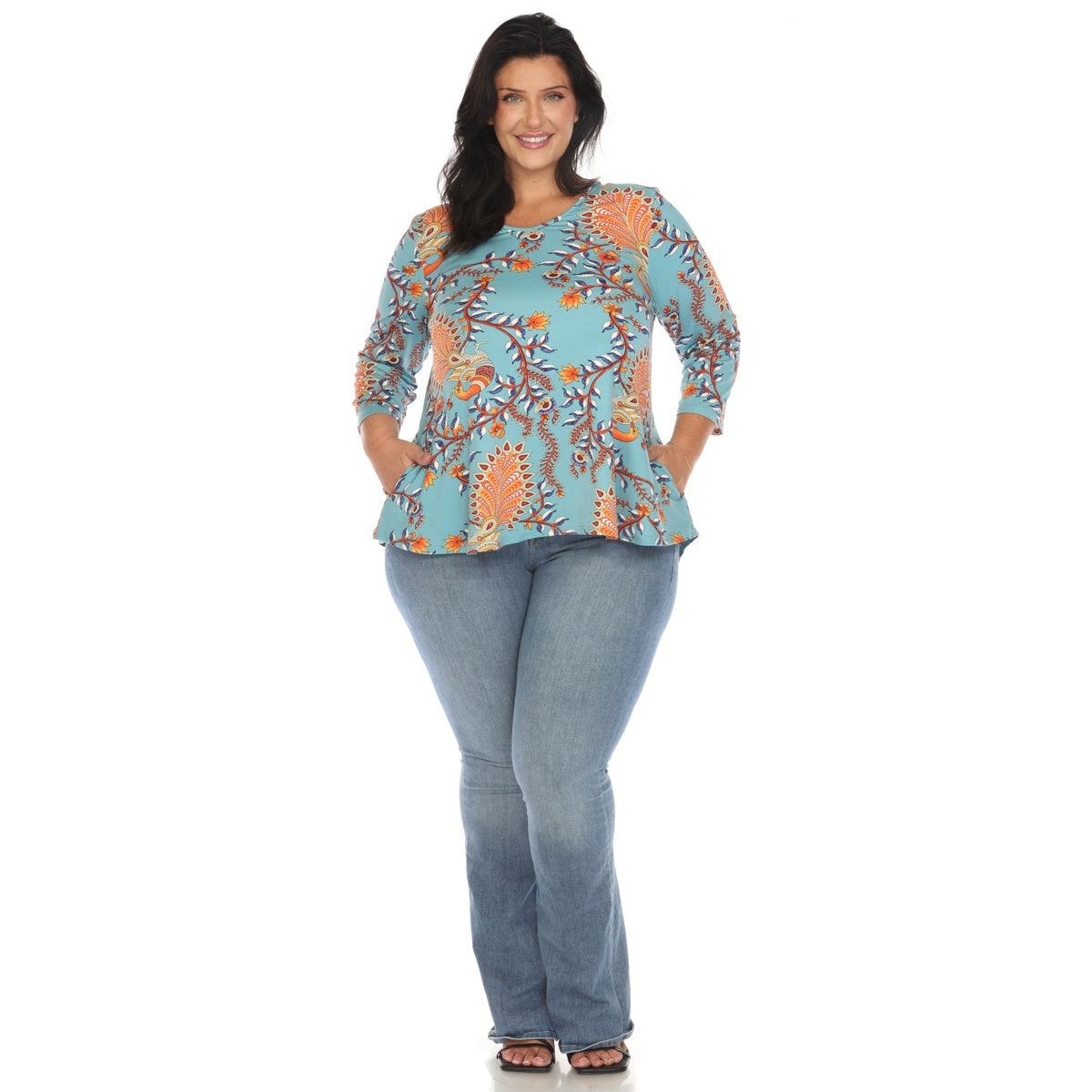  White Mark Plus Size Vibrant Boho Swing Top - 1X - Bonton