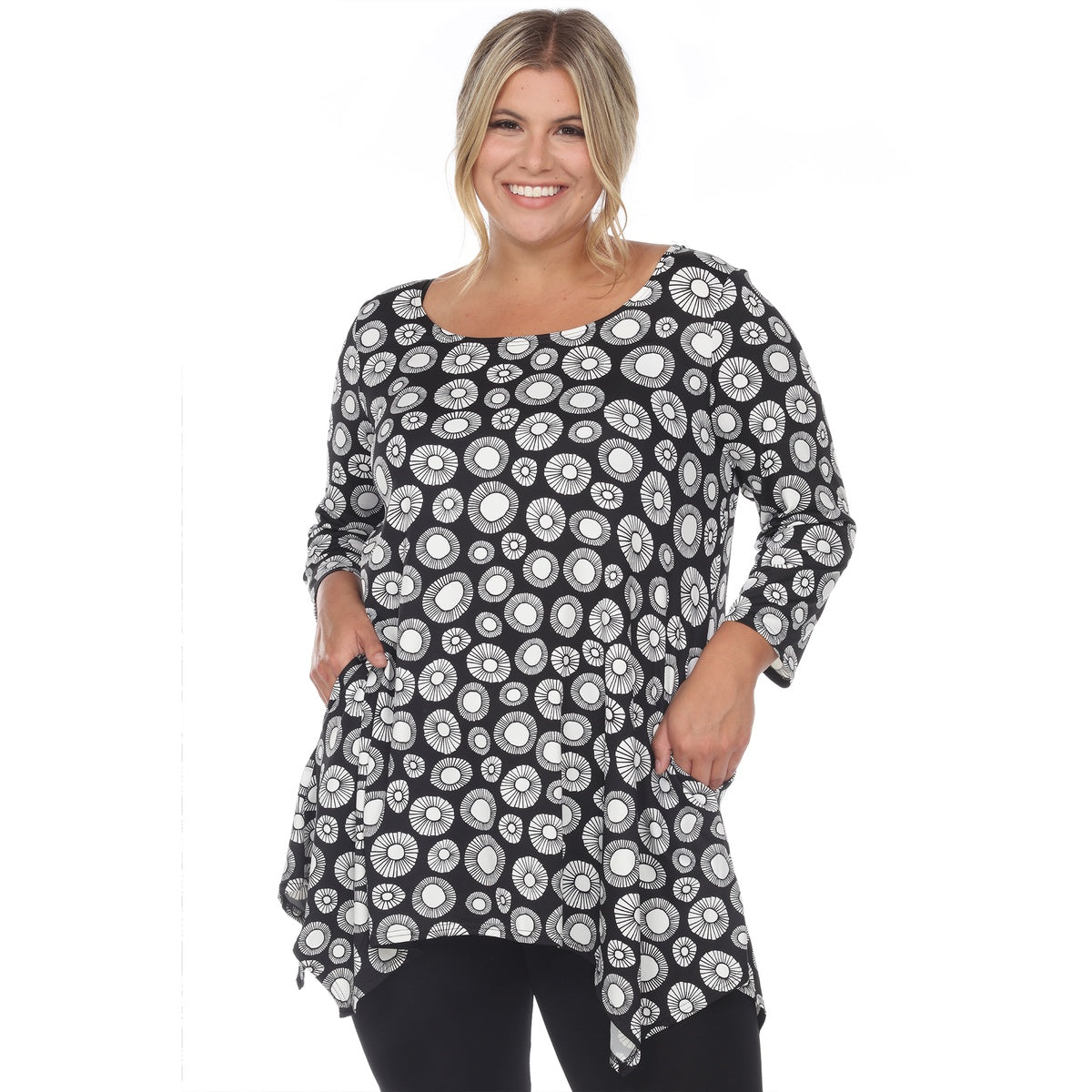  White Mark Plus Size Printed Geometric Circle Tunic Top - 1X - Bonton