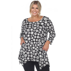 Plus Size Printed Geometric Circle Tunic Top