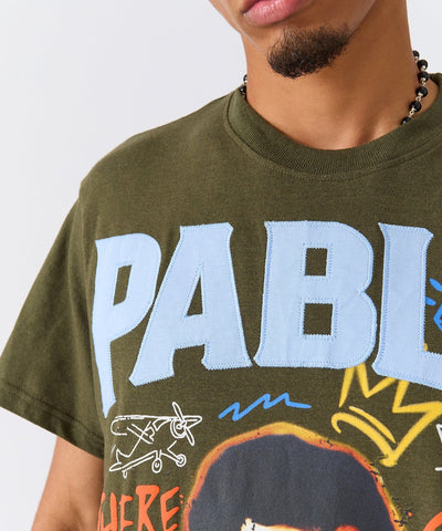 Pablo Graffiti Applique Short Sleeve Tee - Green