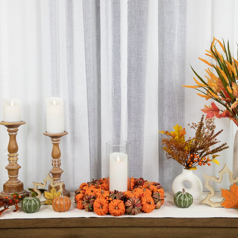 Pumpkin Artificial Fall Harvest Wreath  15 Inch Unlit
