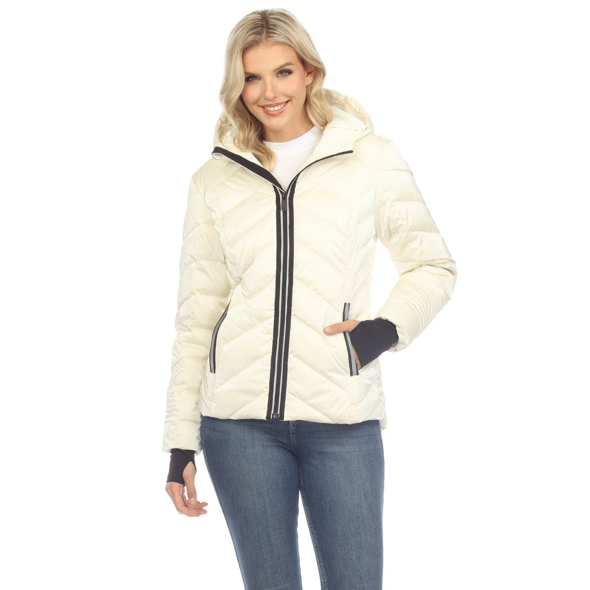  White Mark Women's Midweight Quilted Contrast With Thumbholes Hooded Jacket - Small - Bonton