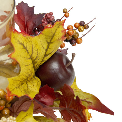 Fall Apple Glass Hurricane Pillar Candle Holder Thanksgiving Centerpiece - 15"