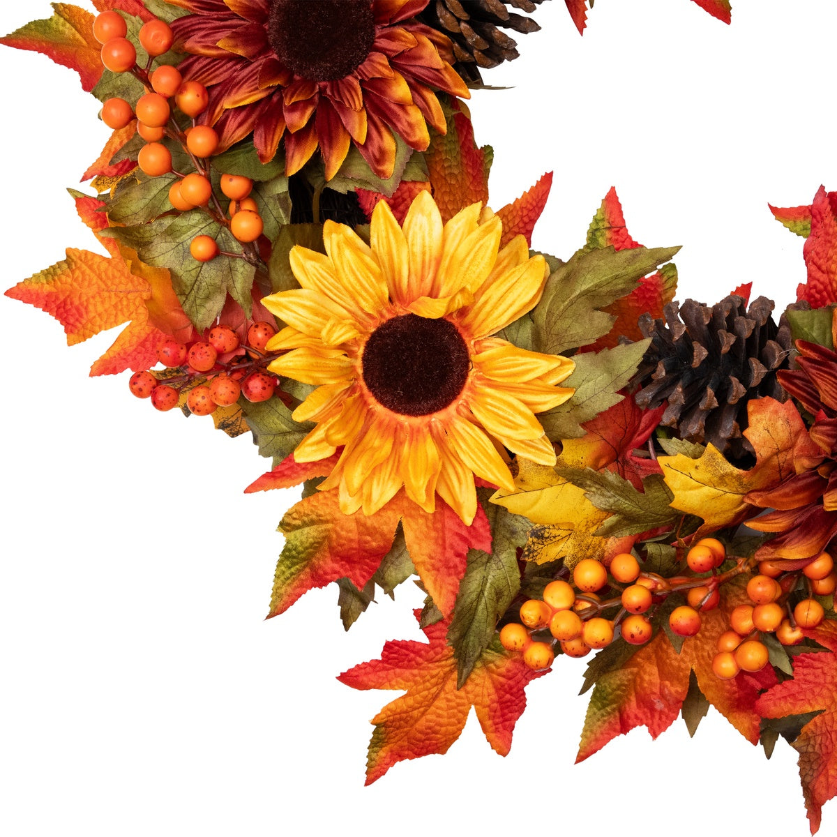  Northlight Sunflower and Pine Cone Artificial Thanksgiving Wreath - 24-Inch  Unlit - Default Title - Bonton