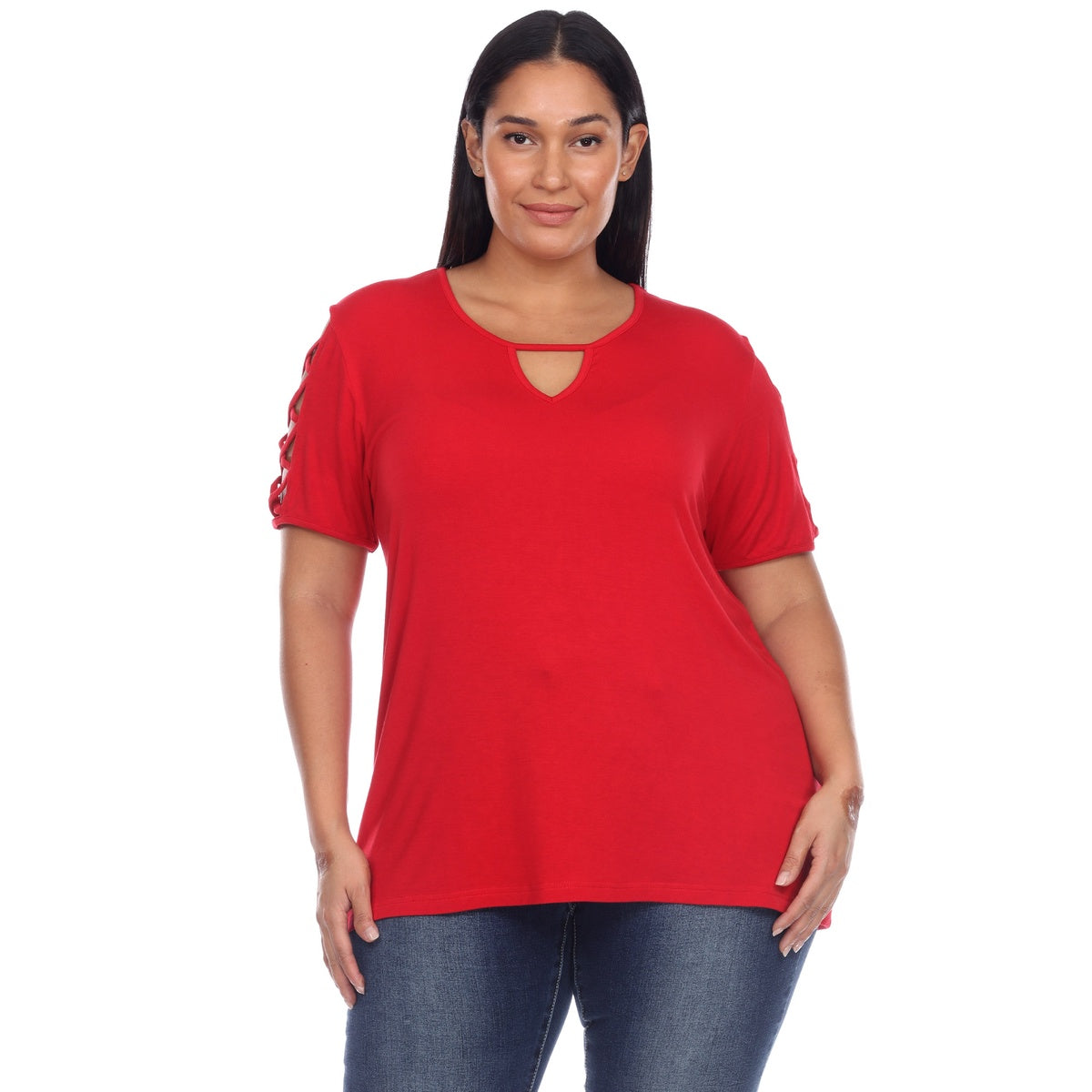  White Mark Plus Size Keyhole Neck Cutout Short Sleeve Top - 1X - Bonton