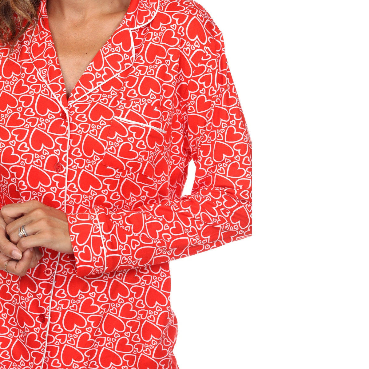  White Mark Women's Long Sleeve Heart Print Pajama Set - M - Bonton