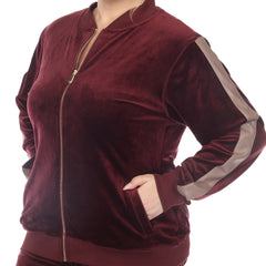 Plus Size 2-Piece Velour With Faux Leather Stripe