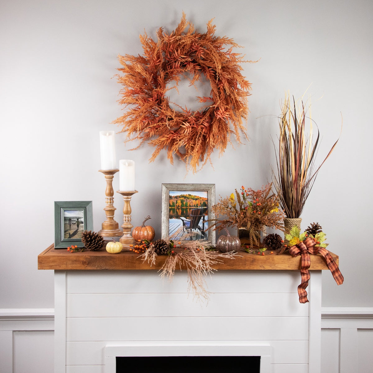  Northlight Peachy Pampas Grass Artificial Fall Harvest Wreath  24-Inch - Unlit - Default Title - Bonton